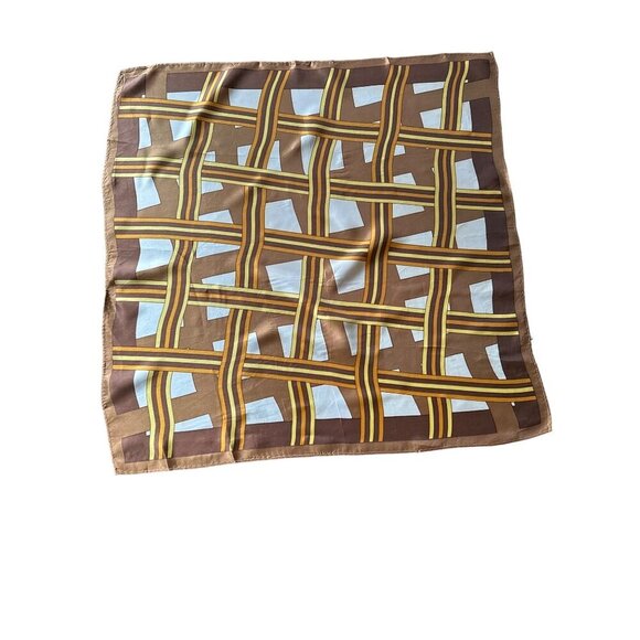 Vintage Brown Gold Geometric Graphic Scarf Acetate 26 inches - Picture 1 of 4